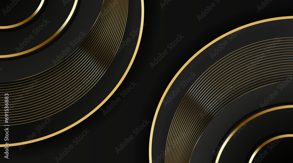Modern Dark Black and Golden Round Circle Lines Luxury Background. Premium Background. Modern Abstract Design Template. Modern Dark Black and Golden Round Circle Lines Luxury Background. Premium Background. Modern Abstract Design Template.