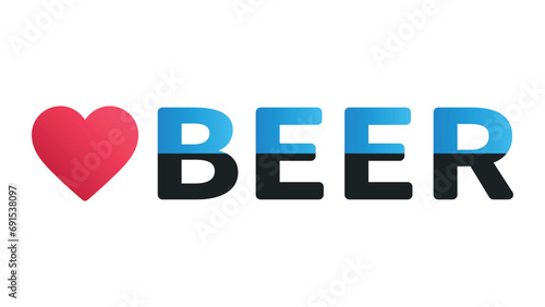 The blue inscription I love beer with a red heart on a white background.
