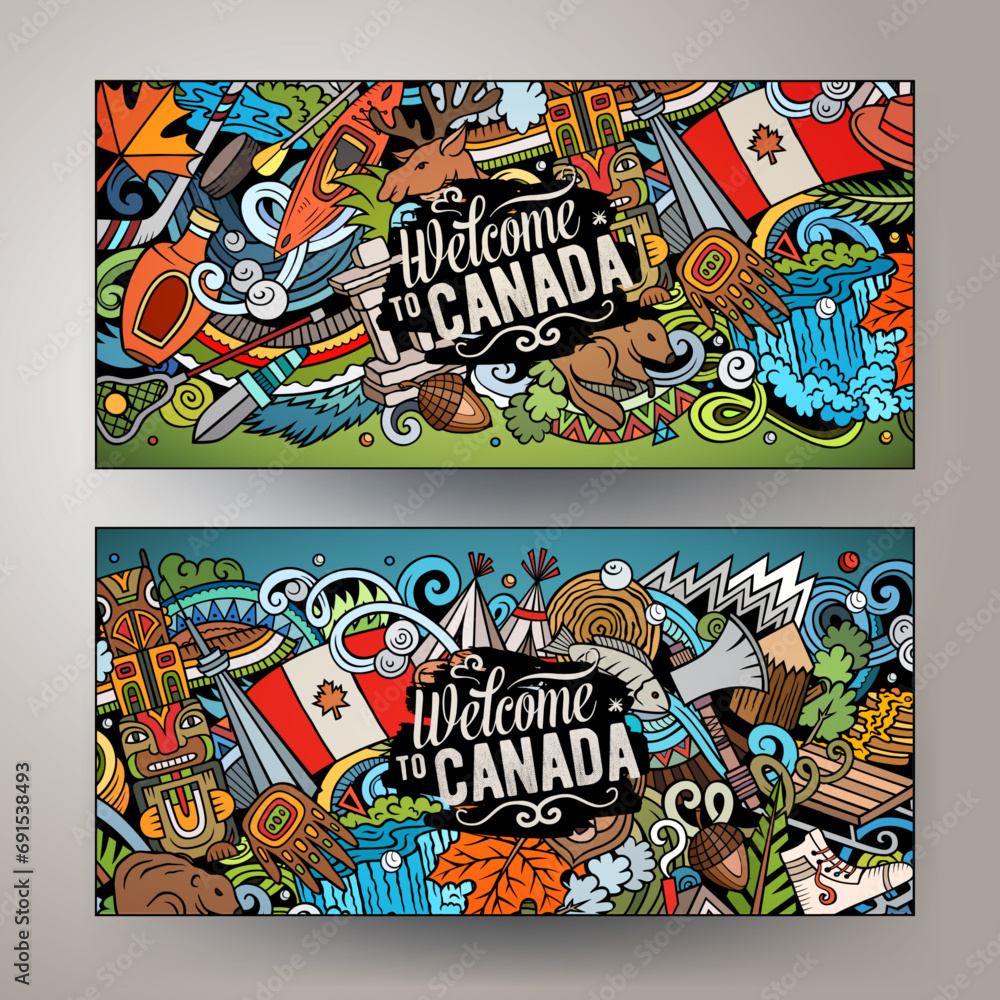 Cartoon vector doodle set of Canada banners templates