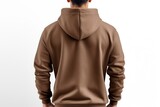 Man In Brown Hoodie On White Background, Back View, Mockup