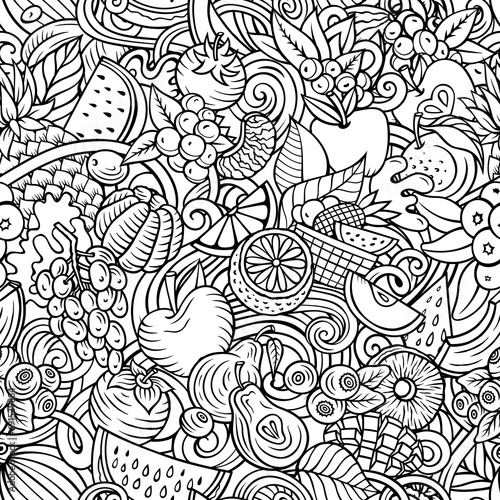 Wallpaper Mural Cartoon doodles Fruits seamless pattern Torontodigital.ca
