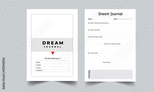 Dream Journal Planner Log Book with cover page layout design template