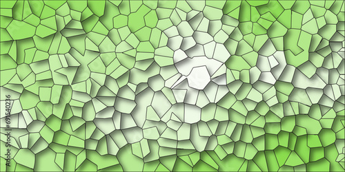 Broken tiles green square pattern. Multicolor Broken Stained Glass Background with black lines. Seamless pattern with 3d shapes vector Vintage Illustration background. Quartz glass natural fragment