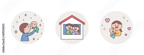 赤ちゃんを抱く若いパパとママの幸せな笑顔