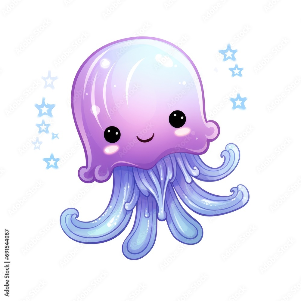 Cute cartoon 3d character jellyfish on white background Cute cartoon 3d character jellyfish on white background