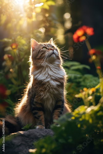 Sunny Feline Frolic: Frontal Portrait of a Joyful Cat at Play