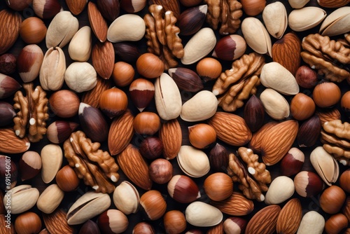 Assorted nuts background, large mix seeds. raw food products