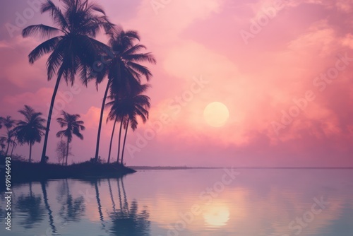 Background of tropical palm tree in mist landscape