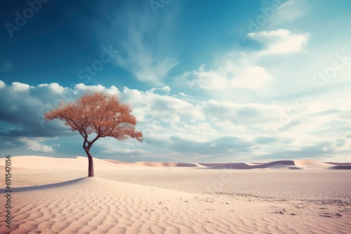 Beautiful desert landscape of white sand with a lonely tree