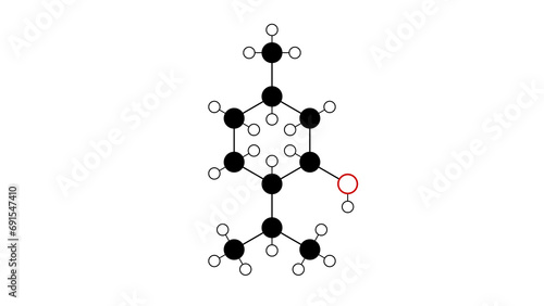menthol molecule, structural chemical formula, ball-and-stick model, isolated image monoterpenoid