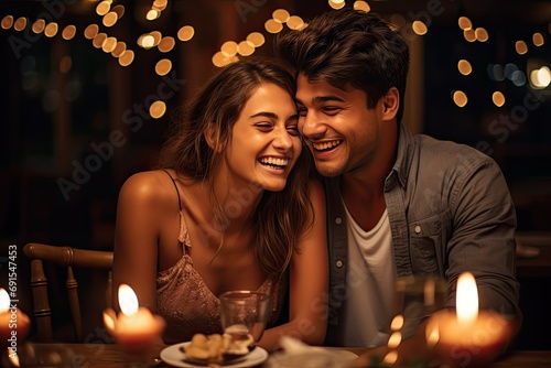 Young Indian couple having fun celebrating diwali dinner at home