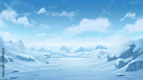 Winter Wonderland Lanscape Comic Style Background - Beautiful Winter Nature Hand-Drawn, Detail-Rich, Modern Graphics Landscape Background created with Generative AI Technology