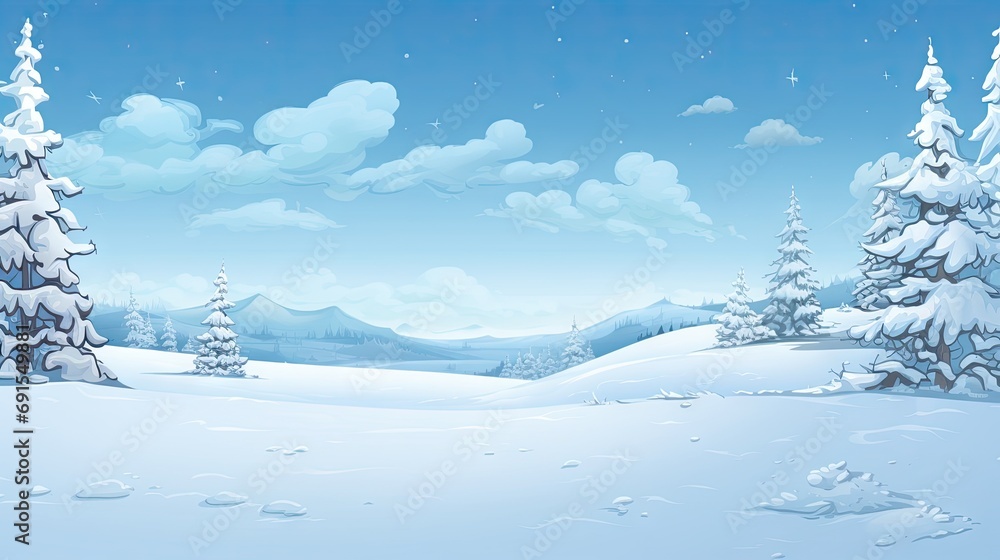 Winter Wonderland Lanscape Comic Style Background - Beautiful Winter Nature Hand-Drawn, Detail-Rich,  Modern Graphics Landscape Background created with Generative AI Technology