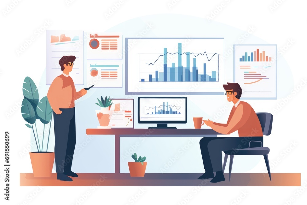 Financial figures analyzing market data on white background Financial figures analyzing market data on white background