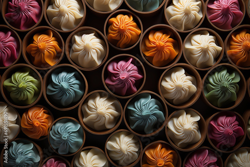 Collage of colorful dumplings arranged in an appealing pattern For chinese new year food tasty. Food photograph