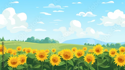 Beautiful Animated Sunflower Flower Background with Empty Copy Space for Text - Flowers Nature Backdrop - Flat Vector Flower Graphic Illustration Wallpaper created with Generative AI Technology