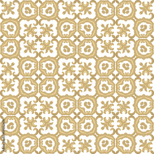 Golden seamless ornamental laced  vector pattern, on white background