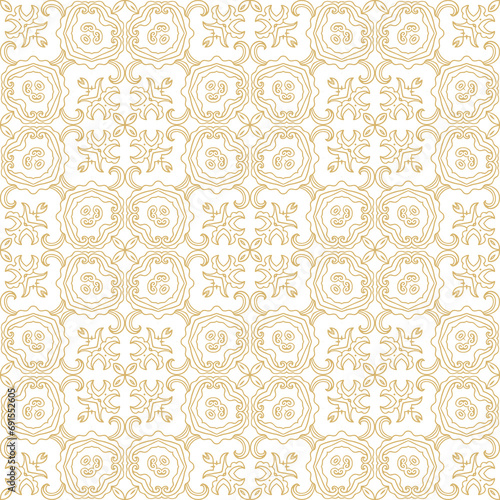 Golden seamless ornamental laced vector pattern, on white background