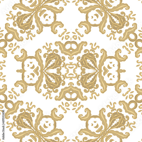 Golden seamless ornamental laced  vector pattern, on white background photo