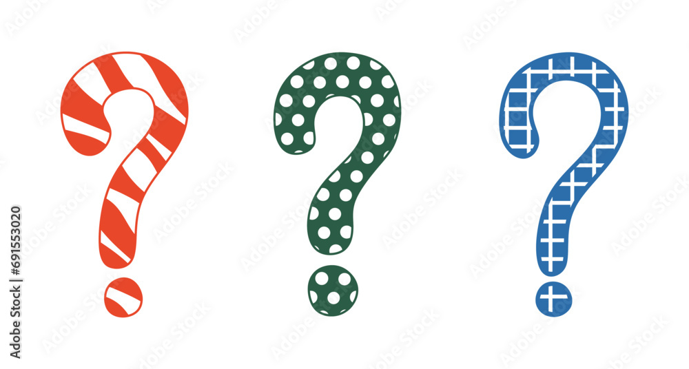 Hand drawn colorful question marks with beautiful dots and stripes ...