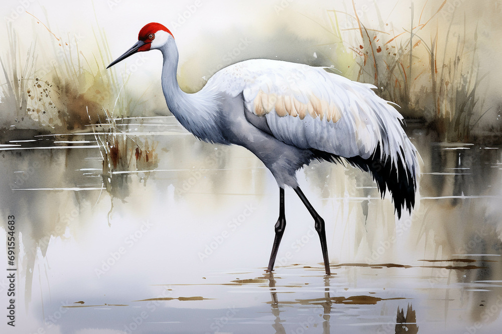 Obraz premium Watercolor picture of a crane.