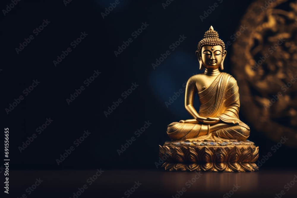 Buddha statue. buddha idol on dark background - obrazy, fototapety, plakaty 