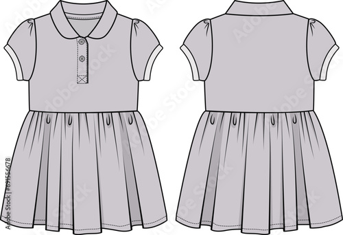KID GIRLS WEAR KNIT DRESS FRONT AND BACK VECTOR ILLUSTRATION