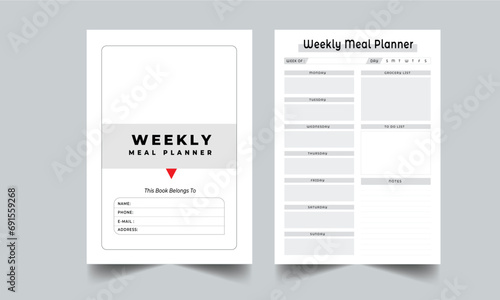 Weekly Meal Planner with cover page layout design template