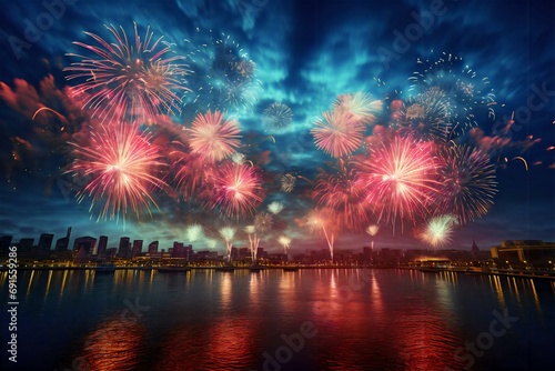 fireworks on the lake | new year fireworks background