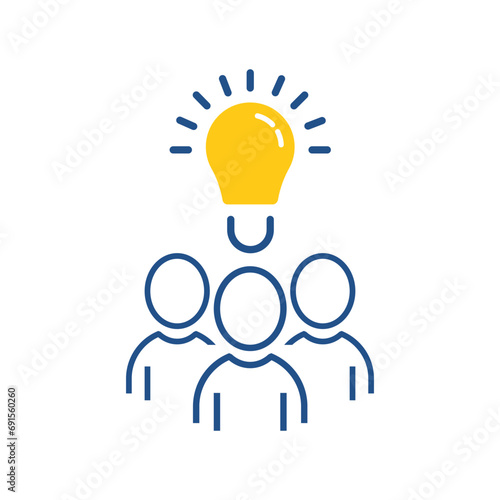 linear abstract people icon with bright light bulb. flat stroke trend modern simple thin line unity logotype graphic design web element isolated on white. concept of share thinking idea in society