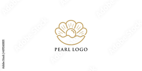 Pearl logo design template. jewelry logo design and pearls in pearl shells