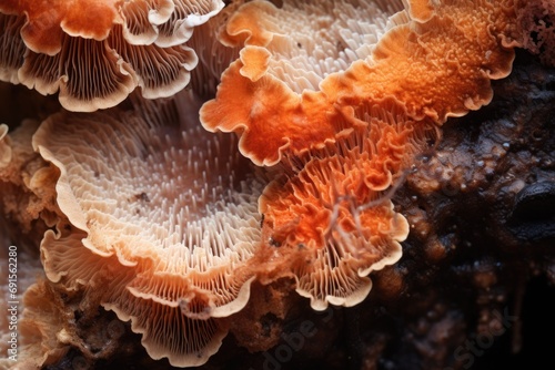 Texture of Fungus mycelium in natural colors. Mushrooms background © dashtik
