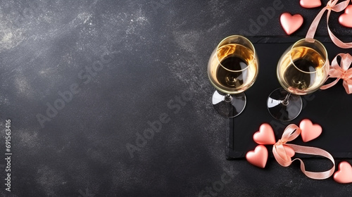 Greeting card with luxury champagne and candy hearts