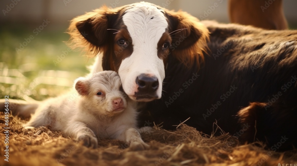 Fototapeta premium Dog caressing its calf AI Generated pictures