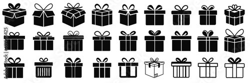 Gift box for the holiday. Silhouette of boxes in black. Vector gift box symbol. 