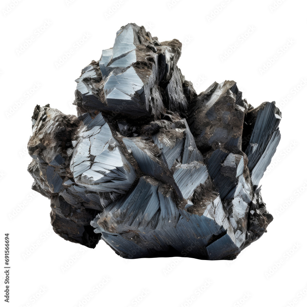 Zirconium crystal formation with a deep, gunmetal hue, isolated on a transparent background