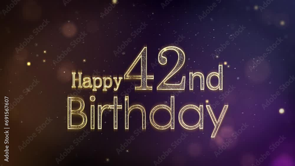 Happy 42nd birthday greeting with stars and golden particles, birthday Happy 42nd birthday greeting with stars and golden particles, birthday
