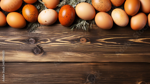 Fresh eggs on wooden old background