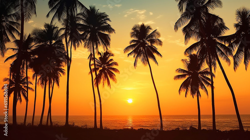 Silhouette of beautiful palm trees with sunrise © Inlovehem