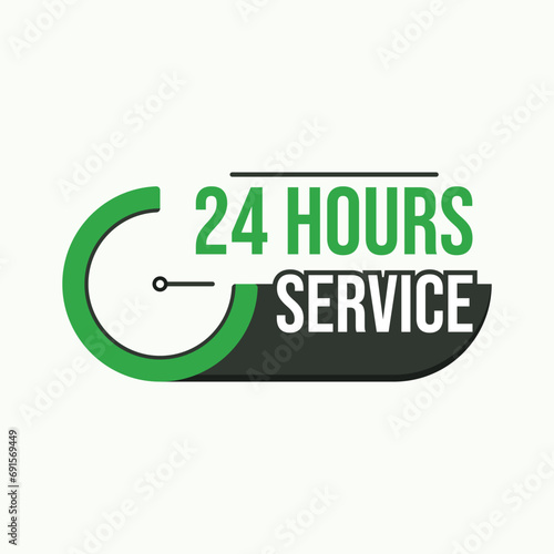 24 hours service label design with watch icon
