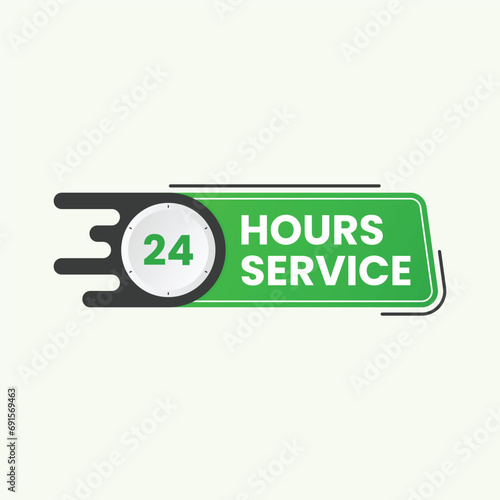 24 hours service label design with watch icon