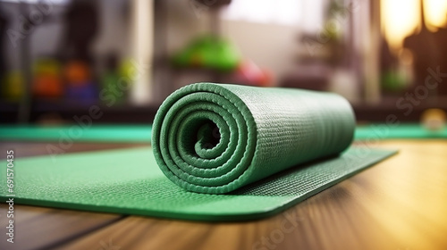 Yoga mat in gym background photo
