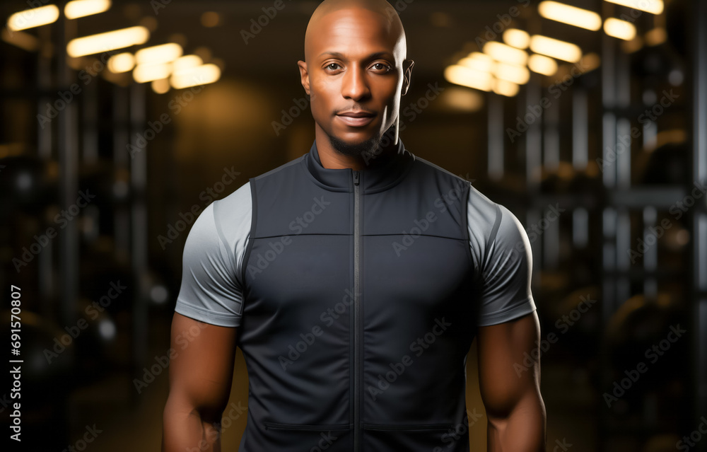Confident african-american male athlete standing in gym Confident african-american male athlete standing in gym