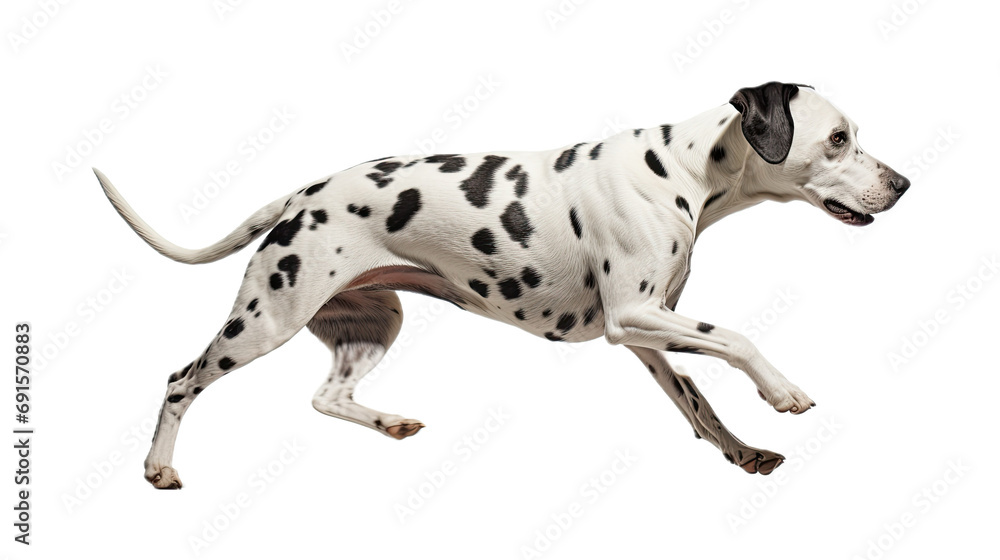 a Dalmatian running in a side view, PNG,  isolated and transparent Pet-themed, photorealistic illustration. Generative ai
