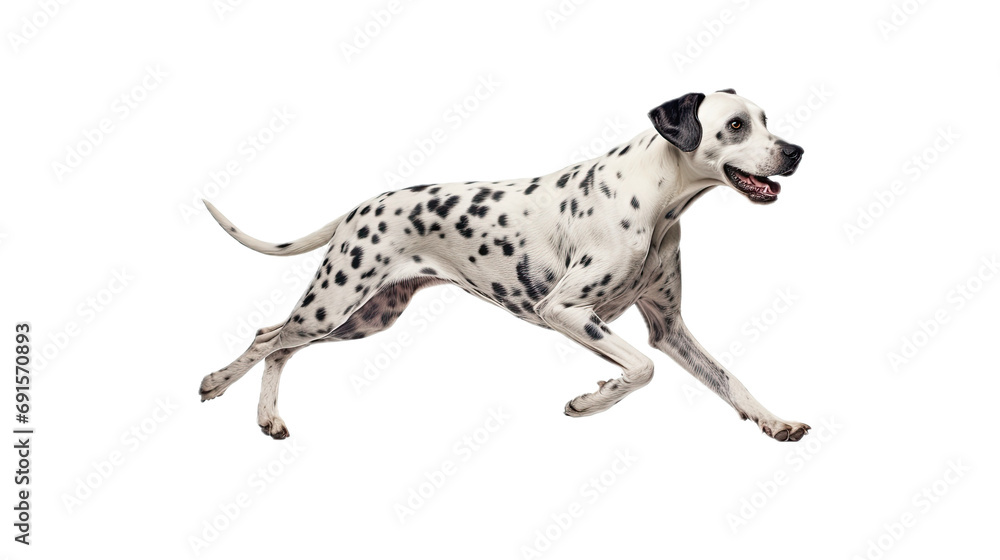 a Dalmatian running in a side view, PNG,  isolated and transparent Pet-themed, photorealistic illustration. Generative ai
