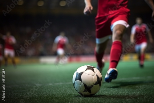 Football player kicks ball in the stadium for winner
