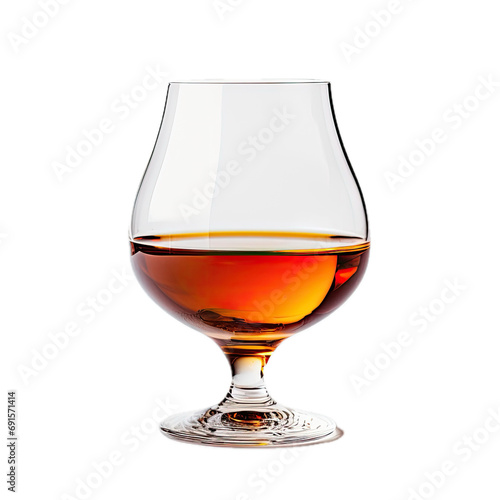 a snifter glass with bourbon/cognac, side view, in a PNG, Whiskey-themed, isolated, and transparent photorealistic illustration. Generative ai