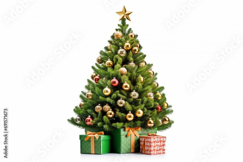 Christmas tree with gift box isolated on white background