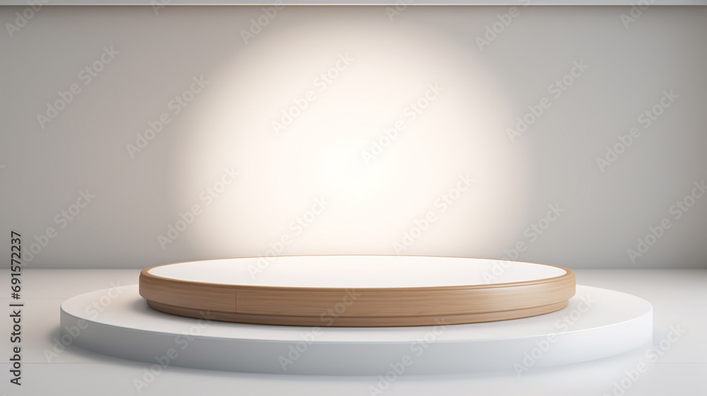 A round lighted wooden podium