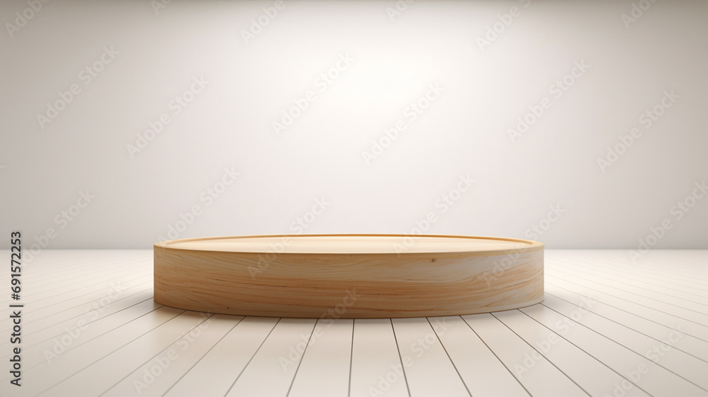 A round lighted wooden podium